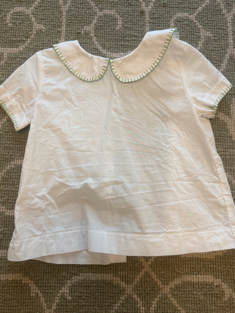 Little English White Boys' Peter Pan Collar Top with Green Stitching 18 Month